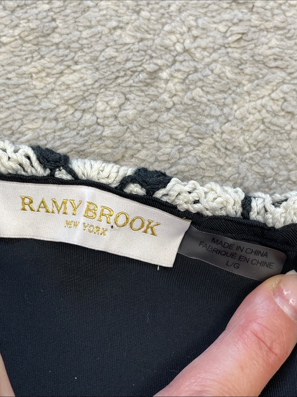 Ramy Brook Irina Floral Crochet Halter Mini Dress Black White Sz L - Picture 6 of 13